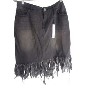 William Rast Skirt Jr Sz 31 Black Denim Mini Fringe 5 Pocket Belt Loops Cotton